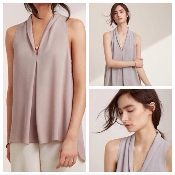 Aritzia Wilfred Tan Silky Sleeveless Blouse - Small - Picture 1 of 8